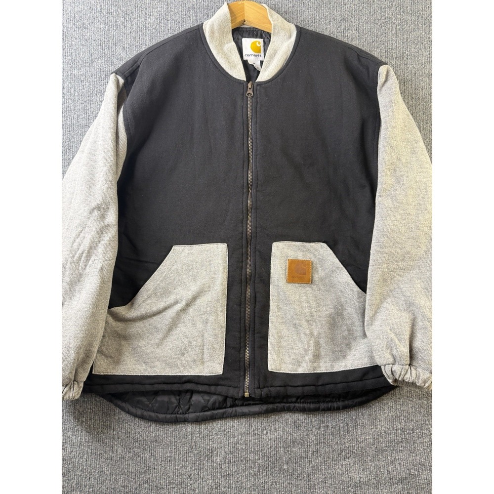 Carhartt J149 Work Jacket Men's Medium Black Gray Quilted Lined Full Zip